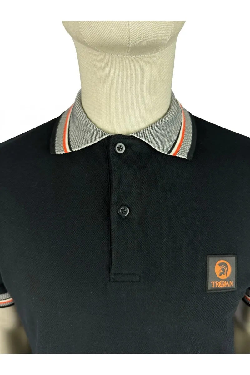 Trojan Oxford Collar Pique Polo Black-1