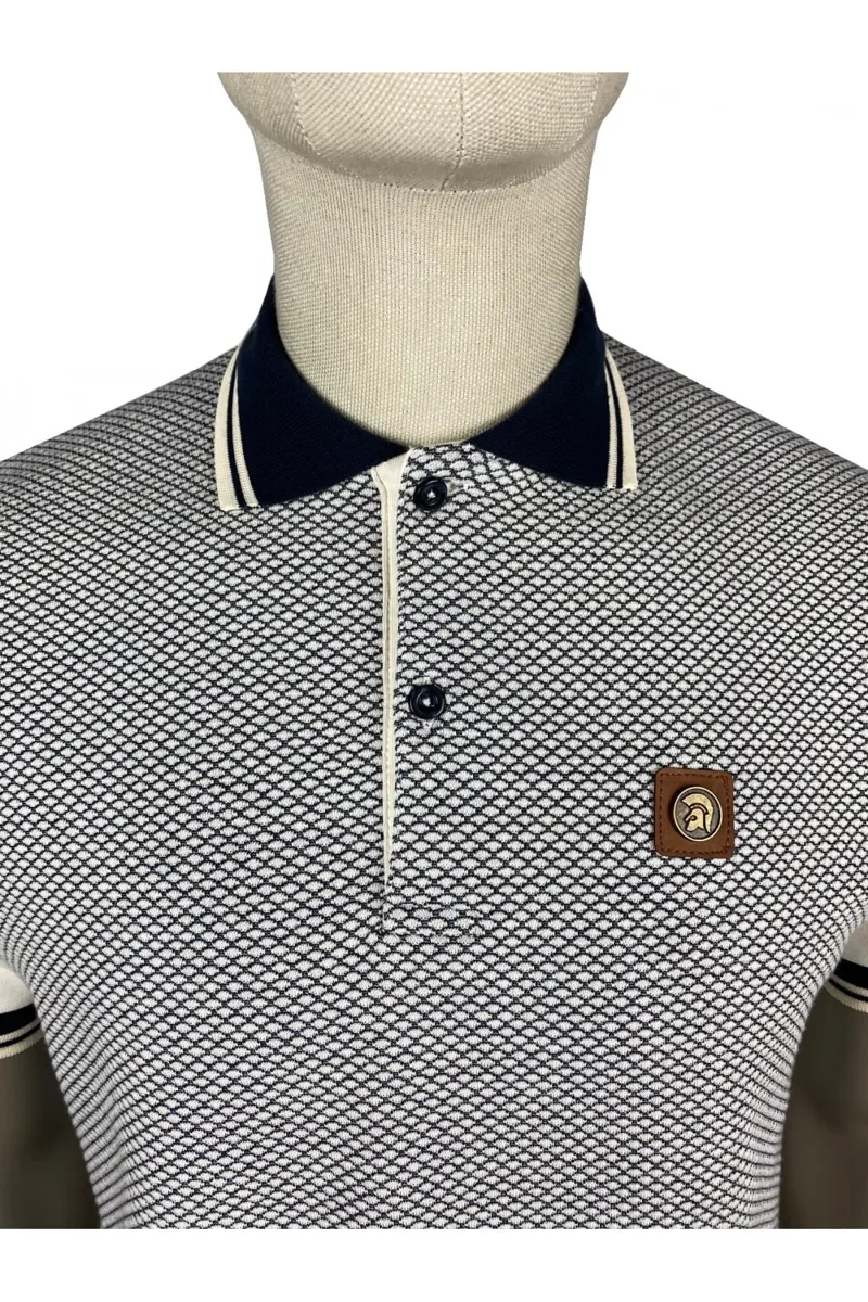 Trojan Jacquard Diamond Detail Polo Ecru XXXL ONLY-1