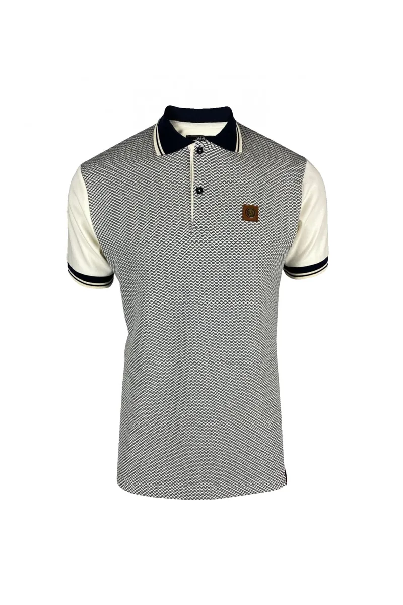 Trojan Jacquard Diamond Detail Polo Ecru XXXL ONLY-2