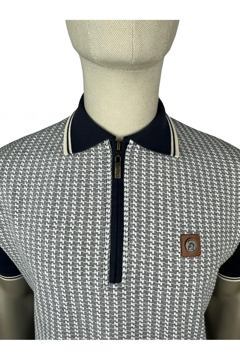 Trojan Textured Houndstooth Panel Polo Navy-1