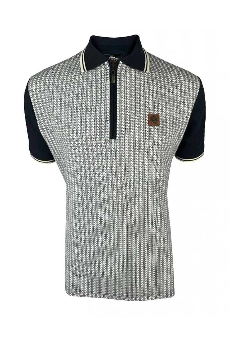 Trojan Textured Houndstooth Panel Polo Navy-2