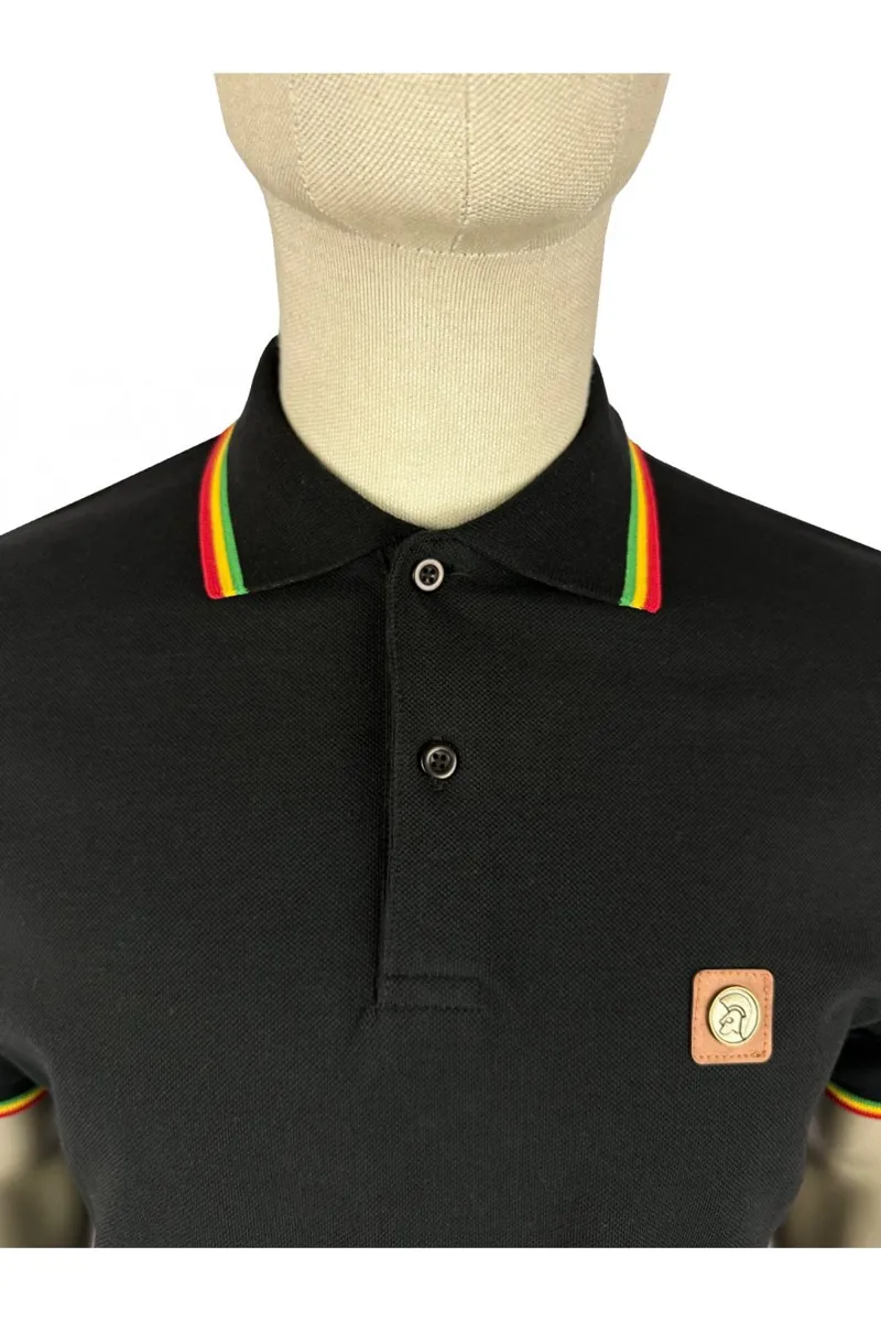 Trojan Three Colour Tipped Polo Black-1
