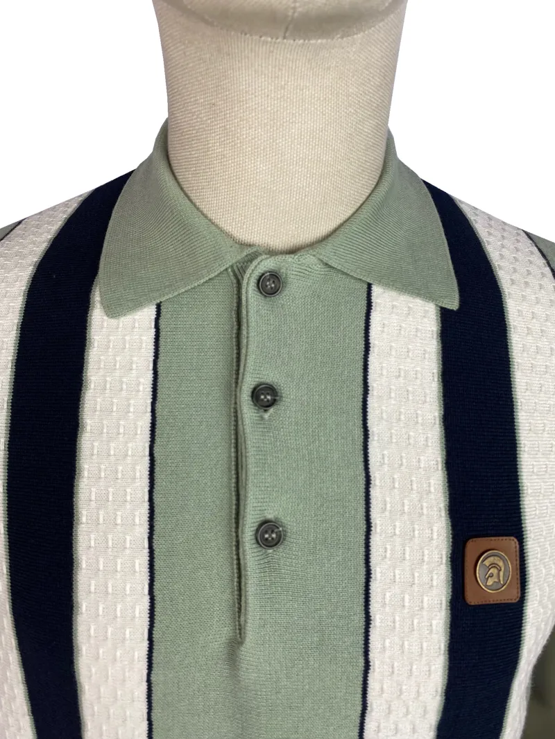 Trojan Textured Stripe Knit Polo T-shirt Sage-2