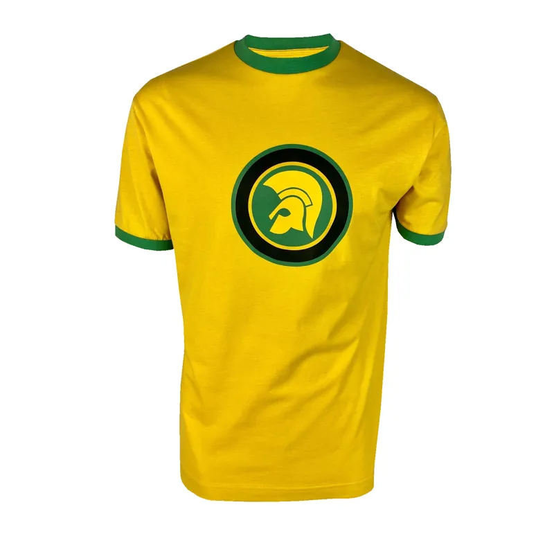 Trojan Ringer Circle Print Head Logo T-shirt Yellow