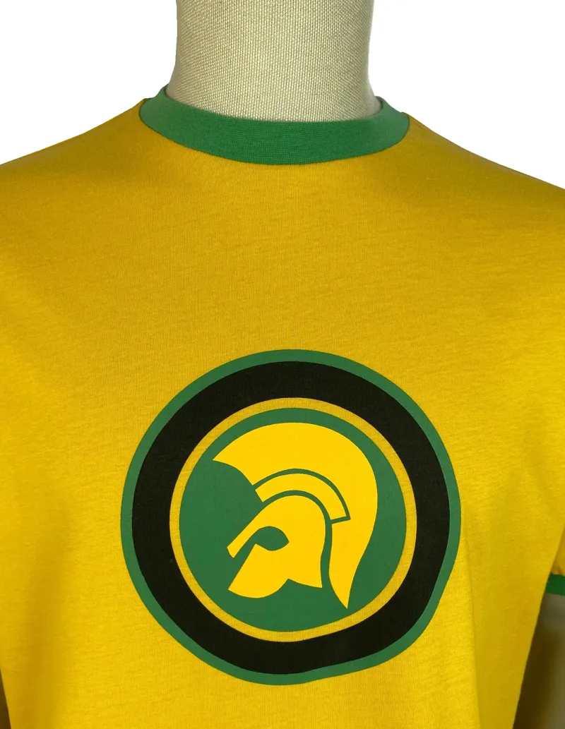 Trojan Ringer Circle Print Head Logo T-shirt Yellow-1