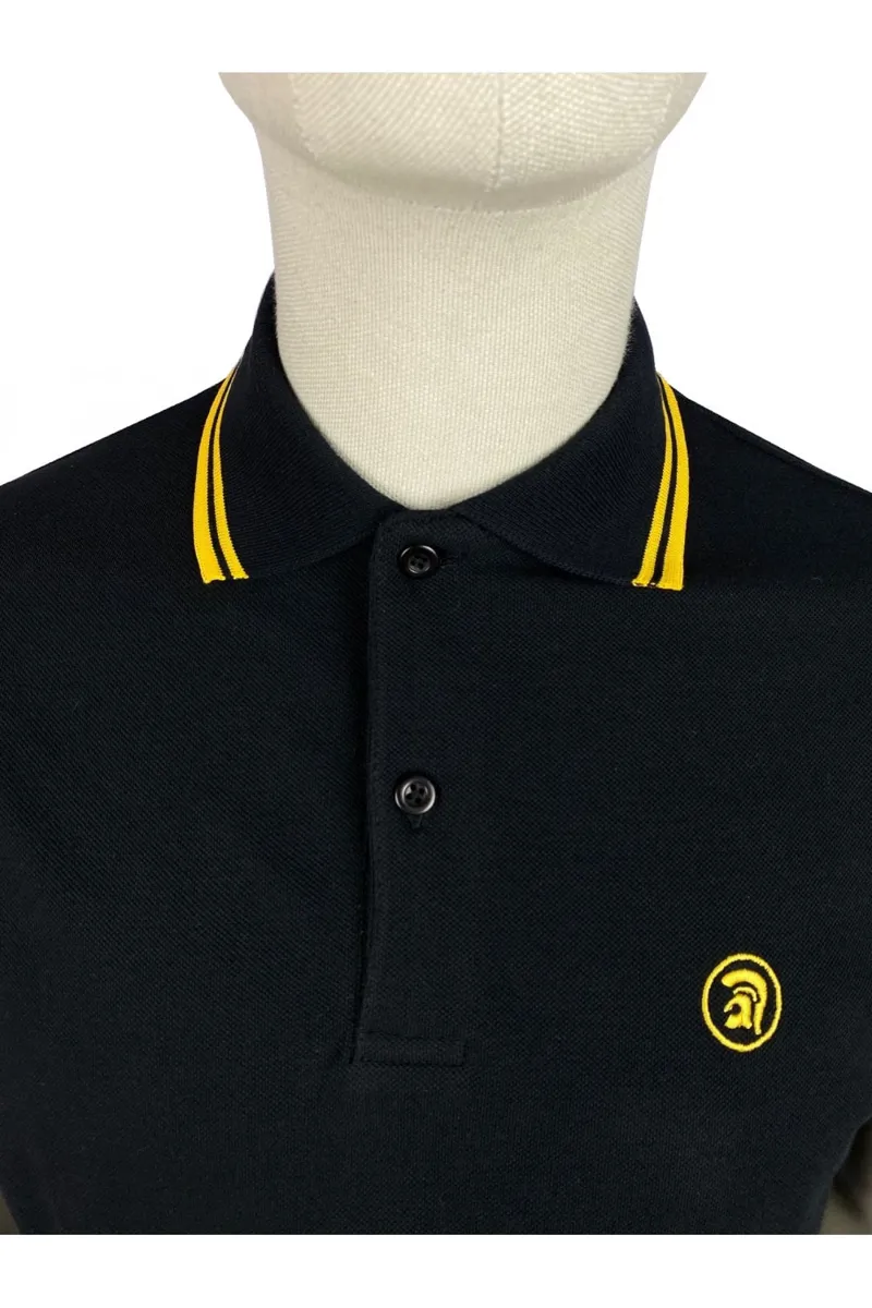 Trojan Twin Tipped Embroidered Logo Polo Shirt Black/Yellow XXXL ONLY-1