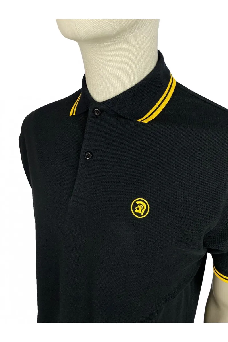 Trojan Twin Tipped Embroidered Logo Polo Shirt Black/Yellow XXXL ONLY-4