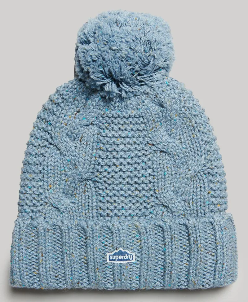 Superdry cable knit bobble hat Blue