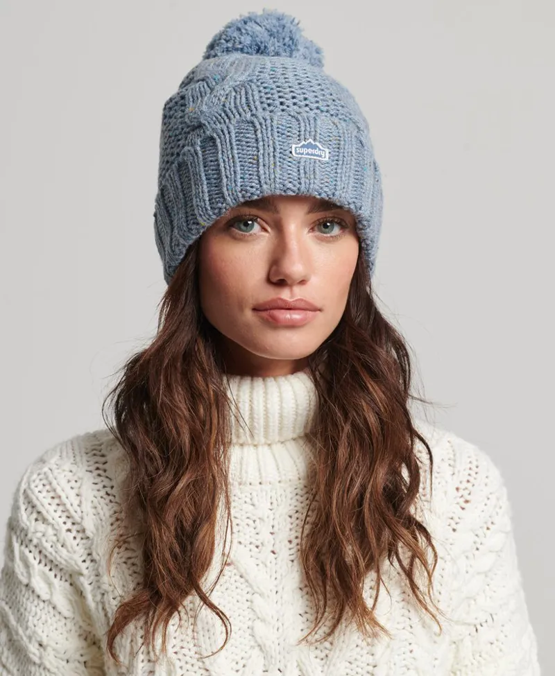 Superdry cable knit bobble hat Blue-2