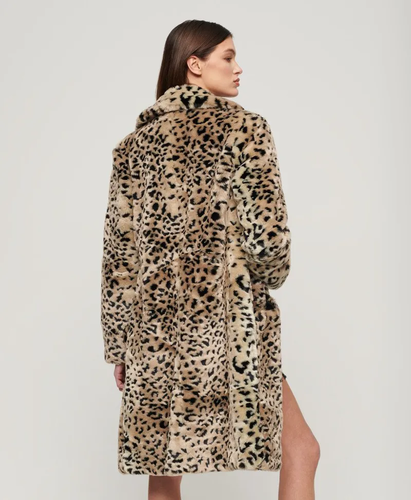 Superdry leopard print vintage fur coat Black-2