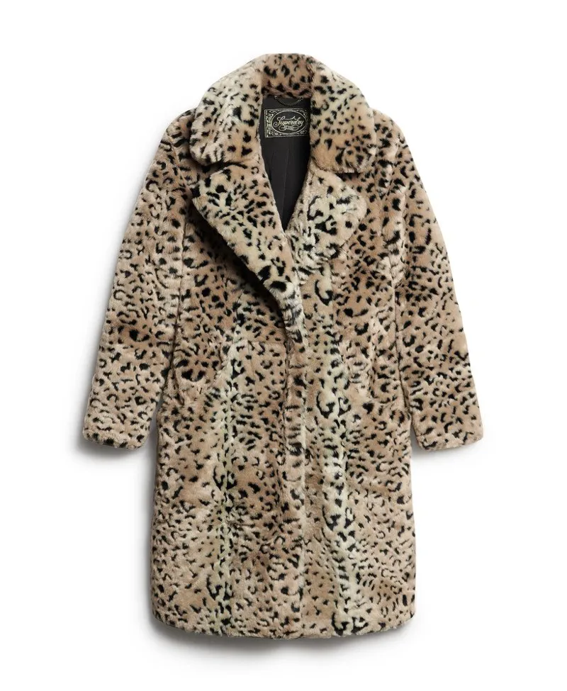 Superdry leopard print vintage fur coat Black