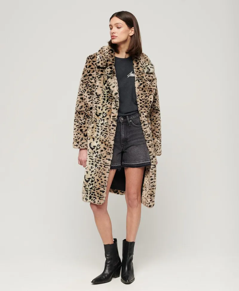Superdry leopard print vintage fur coat Black-1