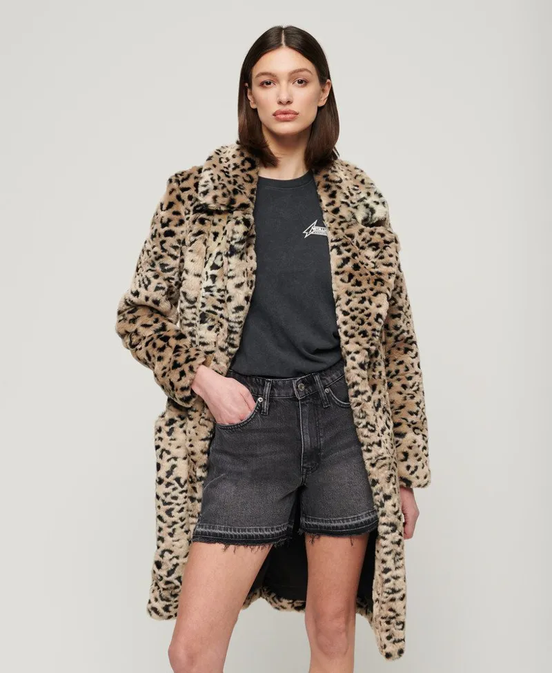 Superdry leopard print vintage fur coat Black-4