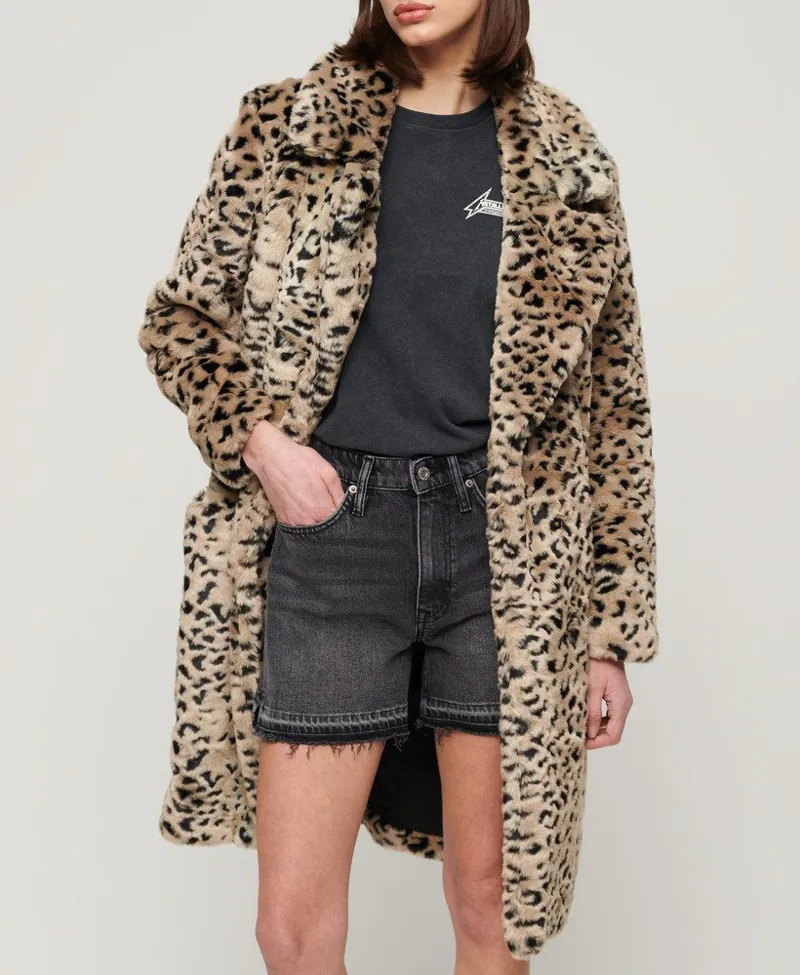 Superdry leopard print vintage fur coat Black-5