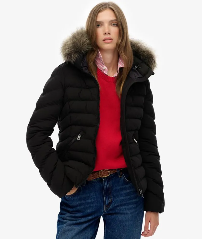 Superdry Fuji Faux Fur HoodJacket Black