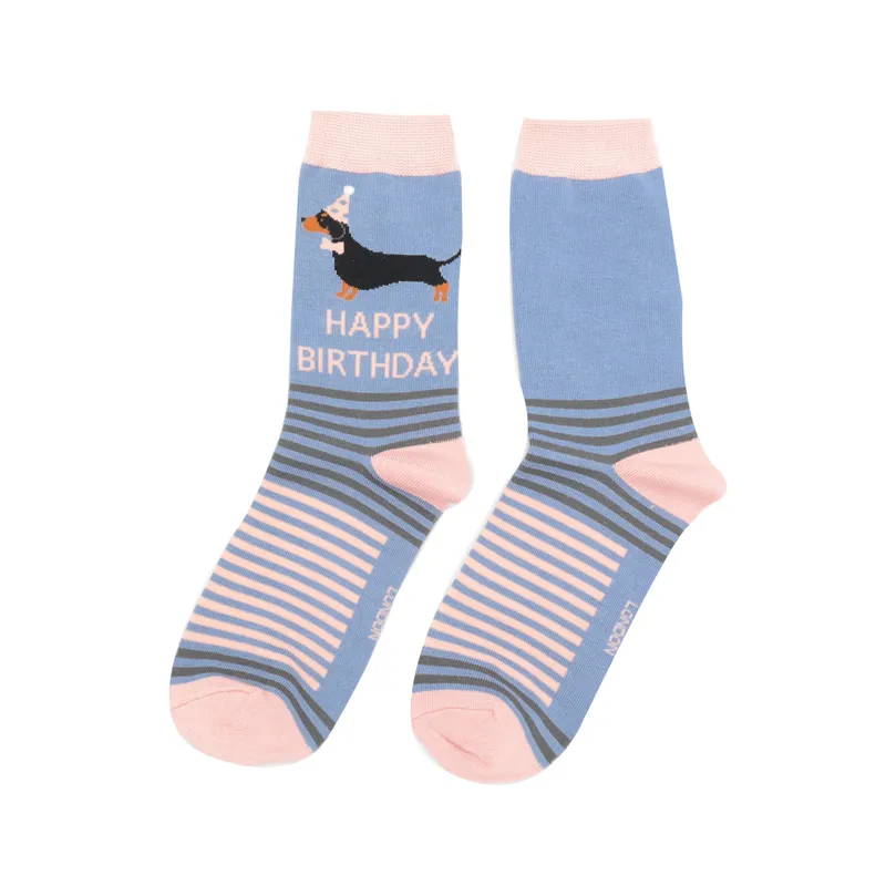 Miss Sparrow happy birthday sausage dog socks Denim-1