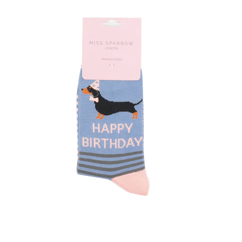 Miss Sparrow happy birthday sausage dog socks Denim-2