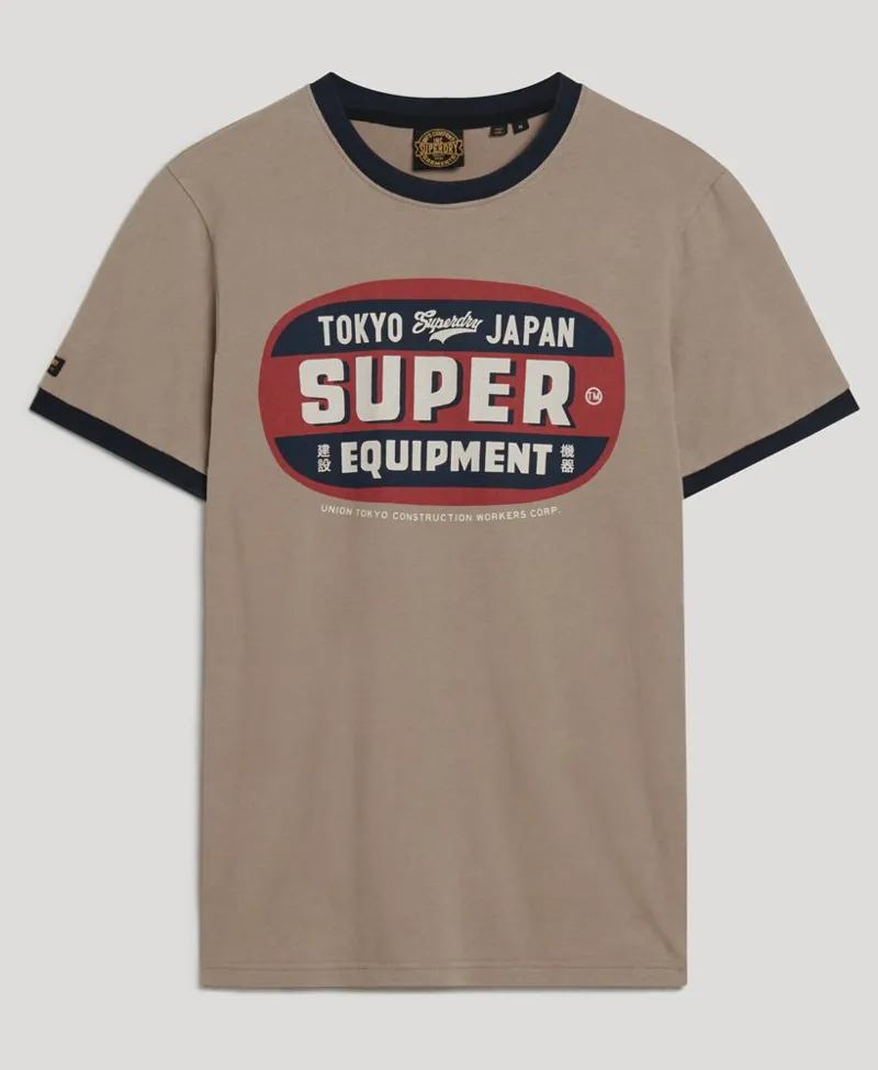 Superdry Ringer Workwear Graphic T-Shirt Deep Beige MEDIUM ONLY 