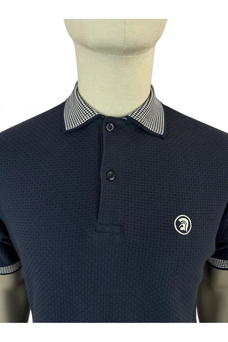 Trojan Basket Weave Polo with Jacquard Collar and Cuffs Navy XL ONLY-1