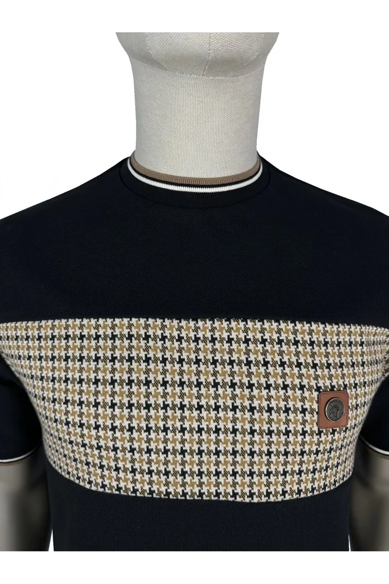 Trojan Houndstooth Panel T-Shirt Black-1