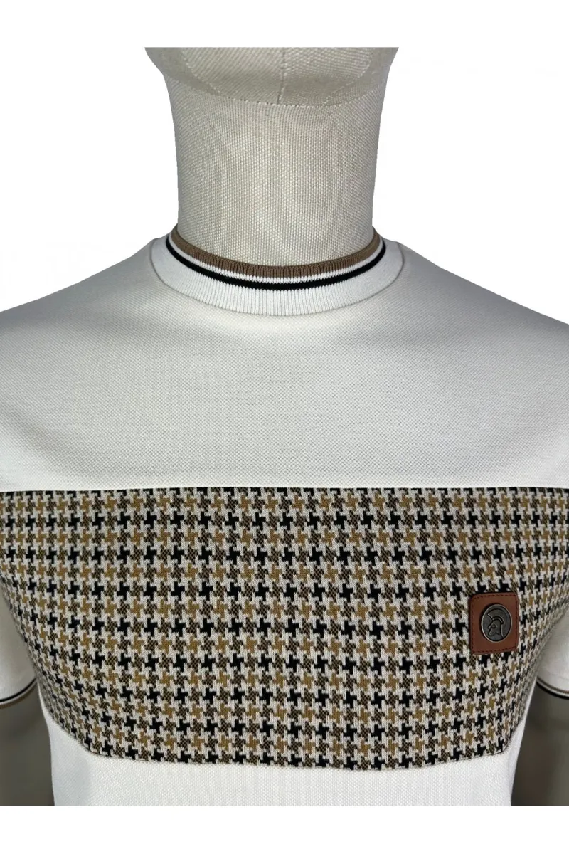 Trojan Houndstooth Panel T-Shirt Ecru-1