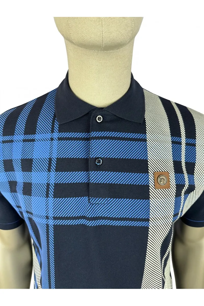 Trojan Oversize Check Panel Polo Navy MEDIUM ONLY LAST ONE-1
