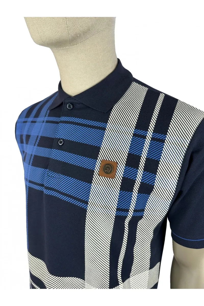 Trojan Oversize Check Panel Polo Navy MEDIUM ONLY LAST ONE-2
