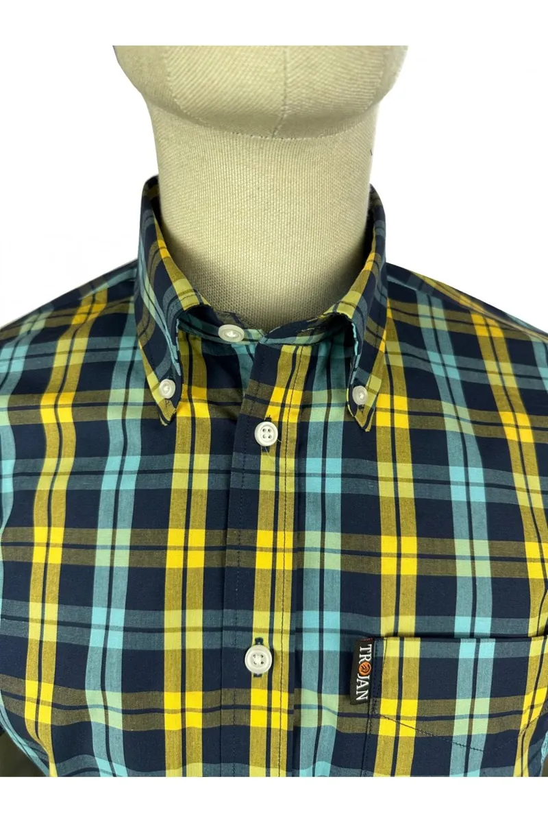Trojan Windowpane Check SS Shirt Navy-1