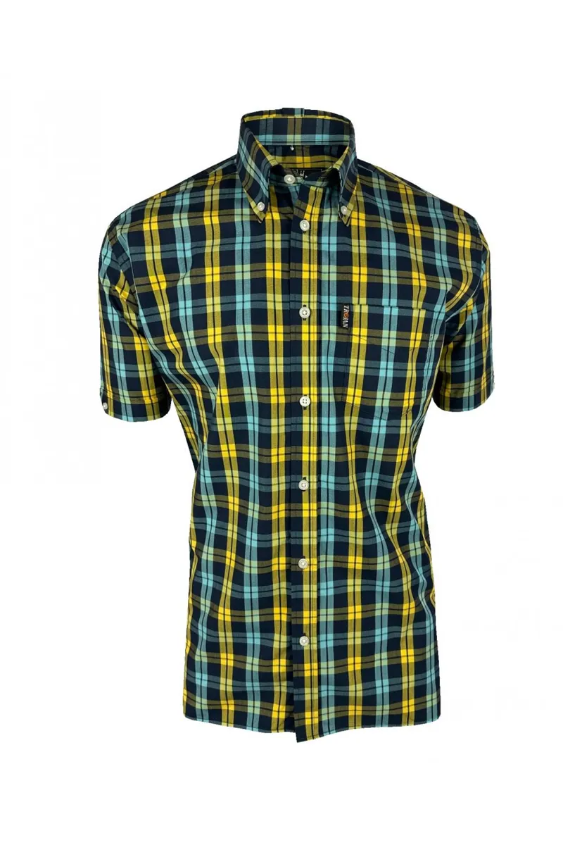Trojan Windowpane Check SS Shirt Navy-5