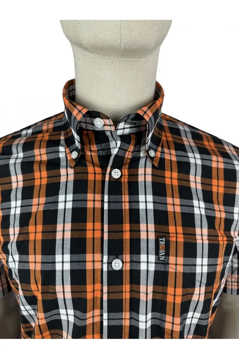 Trojan Windowpane Check SS Shirt Black / Orange Trojan-1