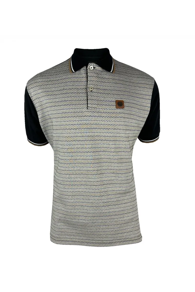 Trojan zig-zag 'jacquard panel polo Black XXXL ONLY LAST ONE-2