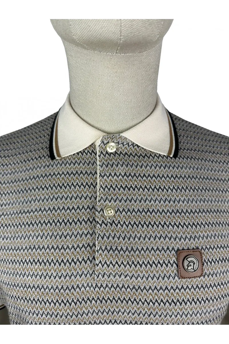 Trojan zig-zag 'jacquard panel polo Ecru-1