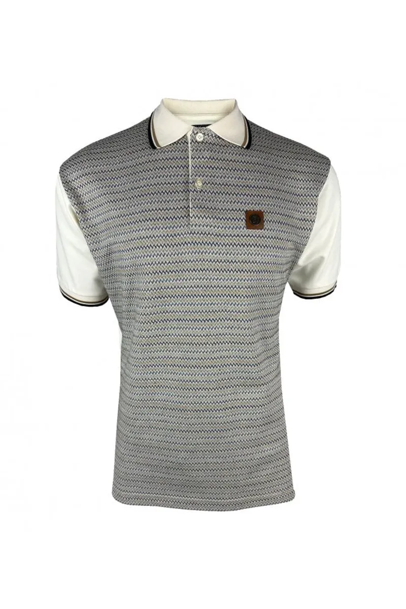 Trojan zig-zag 'jacquard panel polo Ecru-2